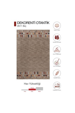 Dekorenti Otantik 2611 Bej Vizon Halı Vintage Etnik Desenli Vizon Halı