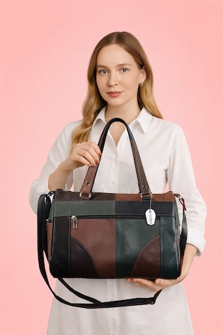 Westbag Hakiki Deri Lüks Kol Omuz Askılı Çapraz Postacı Çok Gözlü Çanta Koyu Çok Renkli