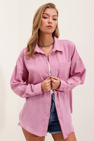 20153 Tek Cepli Oversize Gömlek - Pudra 001