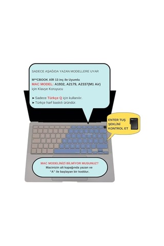 Türkçe Q Klavye Koruyucu Macbook Air 13 A1932 A2179 A2337 M1 Uyumlu Uk Iso Ters L Enter Ultra İnce Silikon Keyboard Cover Mavi Pembe