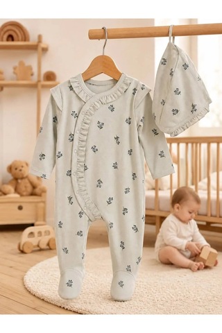 Ferasty İstanbul Kız Bebek Tulum Bebe Yaka Uzun Kollu Açık Mavi