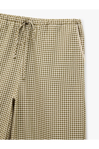 Koton Rahat Kalıp Cepli Beli Bağlamalı Poplin Kareli Pijama Altı Yeşil Ekose 6wlk50046mw Yeşil