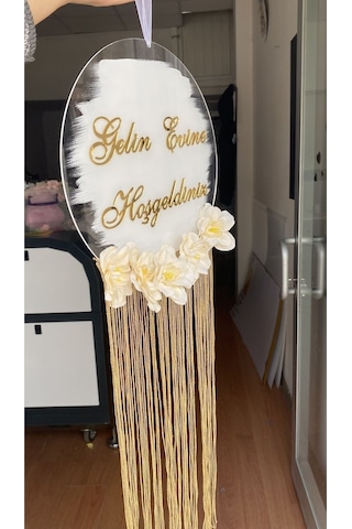 Gelin Evine Hoşgeldiniz Yazılı Boyalı Pleksi Kapı Süsü Beyaz