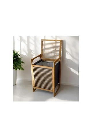 Delux Serisi Orta Boy Ahşap Bambu Kirli Sepeti 40x35x60 Ev Dekorasyonu Banyo Ürünleri Çok Renkli