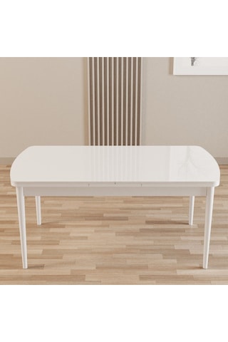 Merona Beyaz 80x132 Mdf Ahşap Ayaklı Açılır Mutfak Masası, Yemek Masası, Salon Masası Beyaz
