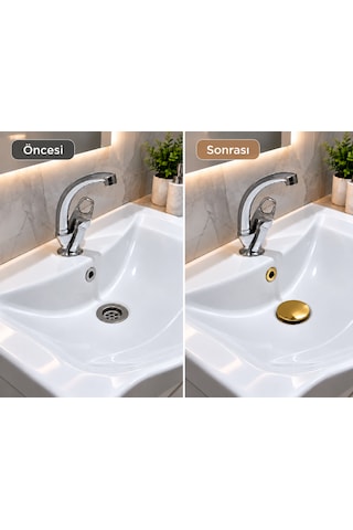 Lavabo Gider Süzgeci Bas Aç Pop-up Sistem Taşma Yüzüklü Dayanıklı Tasarım Sarı