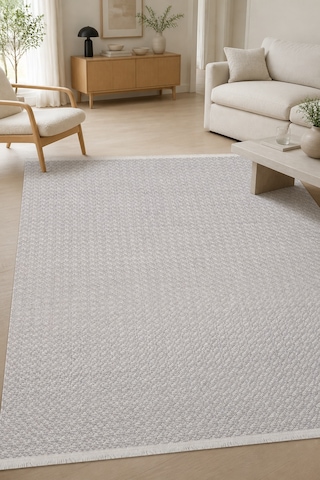 Vaha Gri Modern Oturma Odası Mutfak Robot Süpürge Uyumlu Kolay Temizlenebilir Polyester Pamuk Halı
