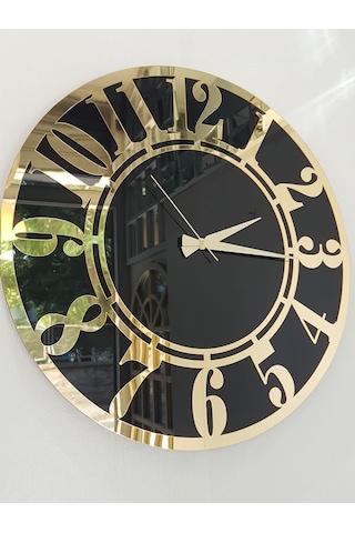 Ayna Denizi Golden Latin Black Model Altın Siyah Renk 50 Cm Dekoratif Aynalı Duvar Saati Siyah