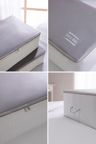 Ocean Home Textile 2 Adet Mega Boy Gri Çizgili Stuff&Things Baza Altı Hurç Set 74 x 46 x 22 cm