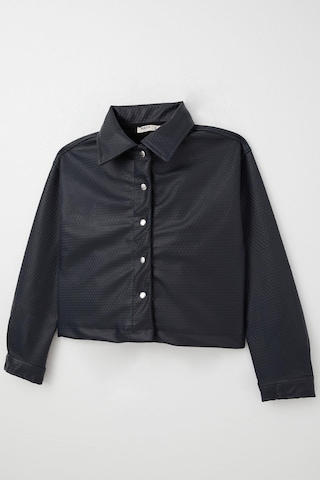 Breeze Kız Çocuk Deri Ceket Kabartma Desenli Çıtçıtlı 9-14 Yaş, Lacivert Lacivert