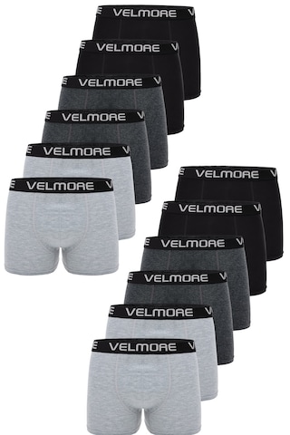 Velmore Erkek Boxer 12 Li Premium Kutu Pamuklu Likralı Beden S - 5xl Siyah-antresit-gri