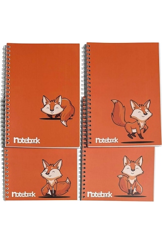 A5 Spiralli Tilki Konsept Defter 40 Yaprak 4'lü Tamamı Çizgisiz