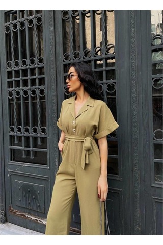 Ahes Shopping Keten Tulum Bel Bağlama Detaylı - Yeşil Yeşil