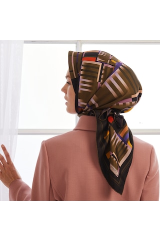 İpek Evi Minimalist Çizgiler Tivil İpek Eşarp Patlıcan Moru