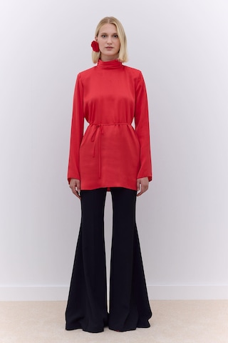 Manuka Saten Geniş Kol Tunik Kırmızı