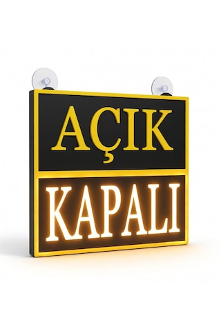 Açık Kapalı Yazılı Led Işıklı Tabela Siyah Kasa Sarı Işık