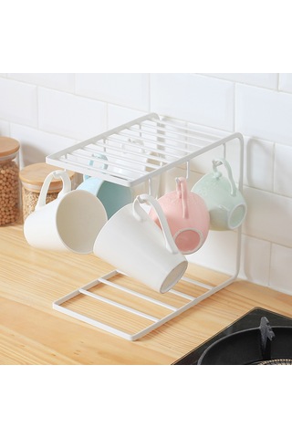 Wezone Beyaz Demir Kupa/marka Kasesi Depolama Rafı - Mutfak Çeşitli Kullanım Su Bardağı Organizatörü 24.5x15x23cm Beyaz