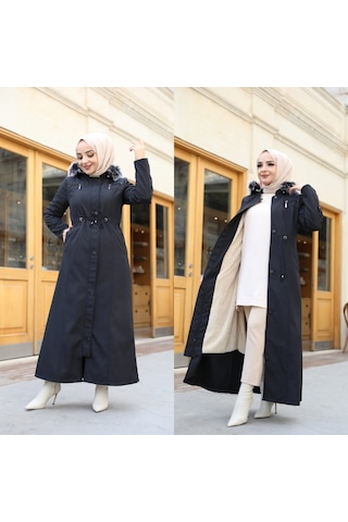 BATTAL  BÜYÜK BEDEN KADIN İÇİ TAMAMEN KÜRKLÜ PARDESÜ & MONT Siyah