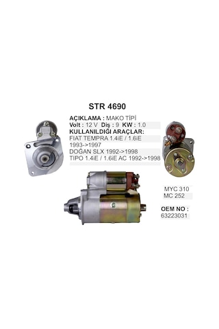 Slx - Tempra - Tipo - Uno Sekmanlı Marş Dinamosu - 9 Diş