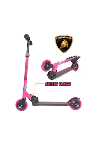 Lamborgini L6-120 Katlanabilir 2 Tekerlekli Çocuk Scooter 50kg Kapasite 3+ Yaş Pembe