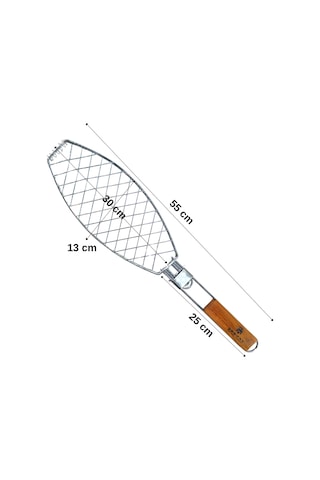 Dooman 4'lü Paslanmaz Çelik Balık Izgara Teli Ahşap Saplı 30x13 Cm Izgara Alanı - 318g