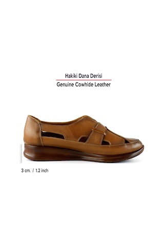 Erkan Saçmacı Aida Taba Hakiki Deri Kesik Detaylı Lastikli Slip-on Günlük Ayakkabı