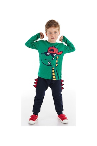 Denokids Gözlüklü Dino Erkek Çocuk Pantolon Takım Çok Renkli