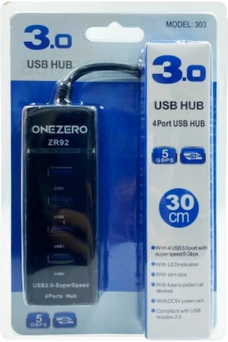 Siyah Usb Çoklayıcı 4 Port 3.0 30cm , Siyah 4 Girişli Port Hu