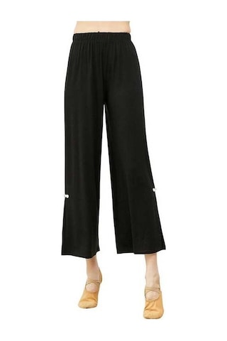 Fortunelane Kadınlar İçin Yüksek Bel, Geniş Bacaklı, Yan Açık, Esnek Belbandı Modal Yoga Pantolon - Siyah K8675 Siyah SiYAH