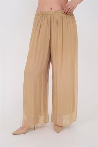 Eren Style Italyan Büyük Beden Uyumlu Astarlı Lastikli Ipek Pantolon 36-50 Beden -9909 Camel