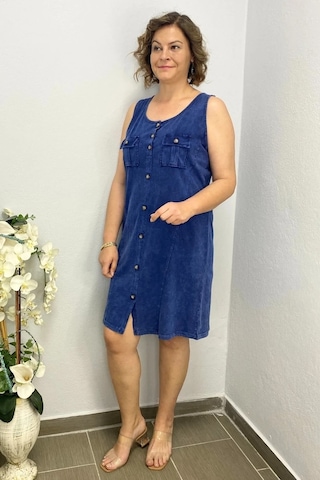 Mia Butik Kadın Yıkamalı Önden Düğmeli Elbise Lacivert
