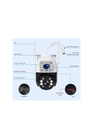 Okam Pro3012 Çift Kameralı 10mp Hareket Takipli Gece Sensörlü Çift Siren Su Geçirmez Wifi Ip Kamera