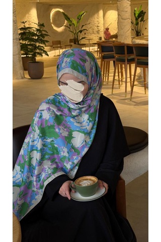 Qalortex Scarf Pamuklu Garden Desen Şal-bebe Mavi