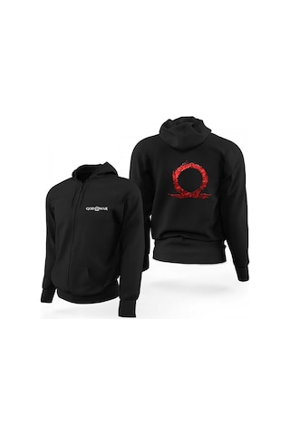 God Of War Bloody Siyah Fermuarlı Limited Edition Kapşonlu Sweatshirt Siyah