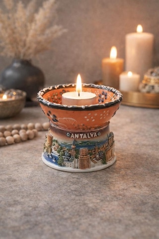 Masa Üstü Mum Aksesuarı Seramik Tealight Uyumlu Dekor Ürünü 6,5 Cm Ø 8 Cm Çok Renkli