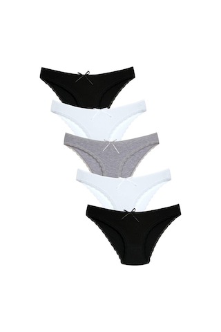 New Lilla 1101 Bikini Kadın T. Dantelli Külot Paketi (555344023) Beyaz - Gri - Siyah