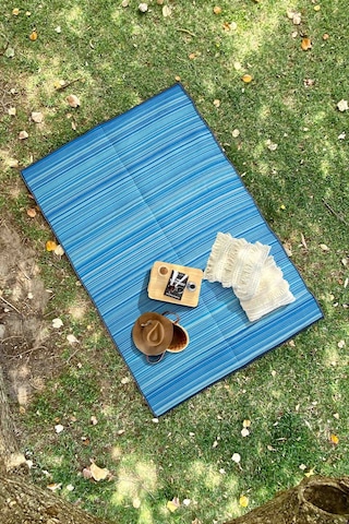 Açıp Katlanabilir Mavi Plaj Kamp Piknik Bahçe Balkon Teras Hasır Halı Mat Savan Kilim Karavan Halısı