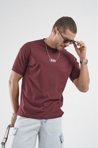Kolu Ribanalı Regular Kalıp Erkek Düz Basic Tişört Bordo