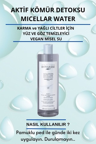 Byphasse Micellar Yüz Ve Makyaj Temizleyici Aktif Kömür Misel Su 500 ML
