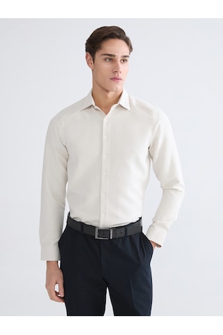 Lcw Busıness Bej Slim Fit Armürlü Erkek Gömlek