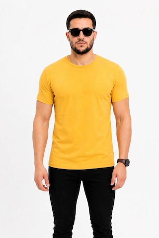 Erkek Basic Tişört Bisiklet Yaka Kısa Kol Günlük Yazlık Slim Fit T-shirt - Sarı Çok Renkli