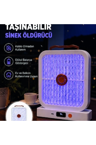 Taşınabilir Şarjlı Sivrisinek Öldürücü 365nm Uv Işıklı Beyaz Model