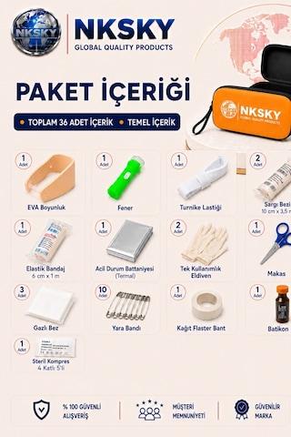 Nksky 36 Parça İlk Yardım Çantası, Turuncu Eva Çantalı İlk Yardım Seti, Bileğe Takılabilir Taşıma İpli Ecza Çantası