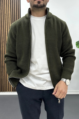 Edwox Erkek Slim Fit Fermuarlı Hırka Yeşil Edw434 Yeşil