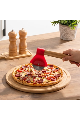 Porsima 1566 Ahşap Saplı Hamur Börek Kesme Bıçağı Pizza Kesici Dilimleyici Rulet