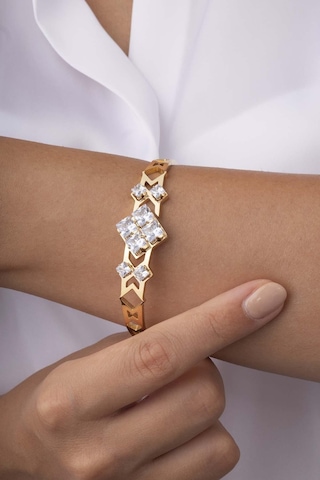 Gümüş Pazarım Baget Taşlı Altın Kaplama Çelik Kadın Kelepçe Bileklik Renkli