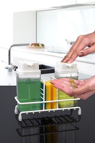 Okyanus Home Beyaz Deluxe Kare Standlı 2'li Şeffaf Sıvı Sabunluk