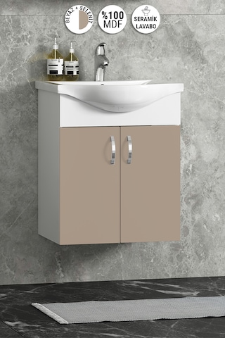 Yıldız 50 Cm Selenit Mdf Seramik Lavabolu Asma Alt Banyo Dolabı Beyaz-selenit