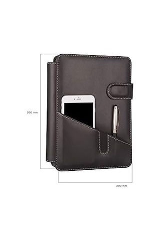 5281 Ajanda Tarihsiz Çizgili 17x24 Ajanda Defter 160 Yaprak Ivory Kağıt Suni Deri Telefon Kılıflı Hesap Makineli Organizer, Siyah Çok Renkli