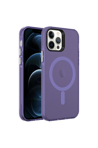 Apple Uyumlu iPhone 12 Pro Max Uyumlu Zore Magsafe Şarj Özellikli Buzlu Transparan C-pro Sert Kılıf-derin M Derin Mor -